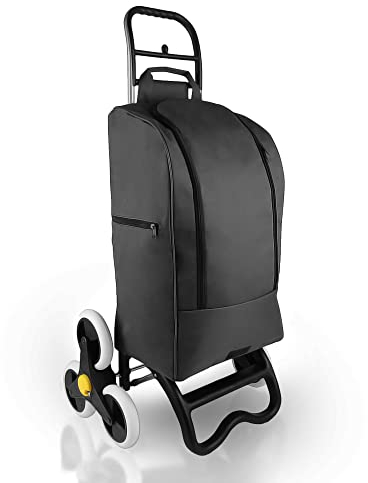 BigDean Einkaufstrolley mit Treppensteiger-Funktion, Kühlfach & 6 großen Rädern - 40L faltbar schwarz - Einkaufswagen Einkaufsroller Kühltasche Einkaufstasche Treppensteiger