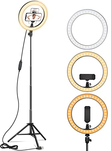 Ring Light 10 with 67 Extended Tripod Stand & Phone Holder for YouTube Video, Camera Led Ring Light for Streaming, Makeup, Selfie Photography Compatible with iPhone Android