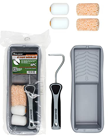 ROLLINGDOG Piccolo rullo di vernice con vassoio e rullo in schiuma e maniche in microfibra, per pareti, soffitti, mobili (confezione da 15,5 cm)