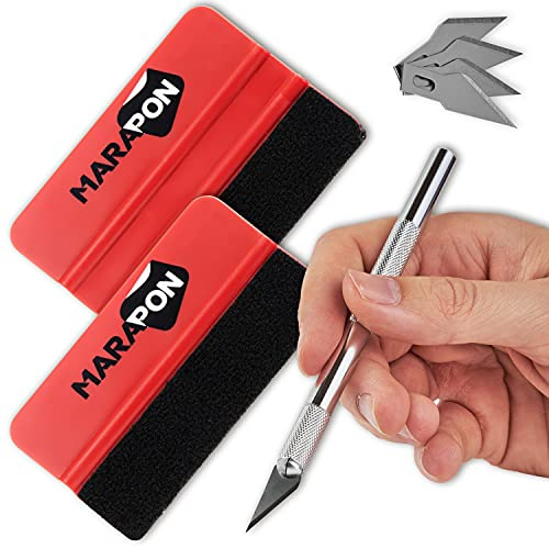 MARAPON® Rakel-Set mit Skalpell und Folienrakel für Folie - Für Fensterfolien und Auto Folien - Hochwertige Folienrakel auch für Carbon Folie und Möbelolie geeignet - Auto Zubehör