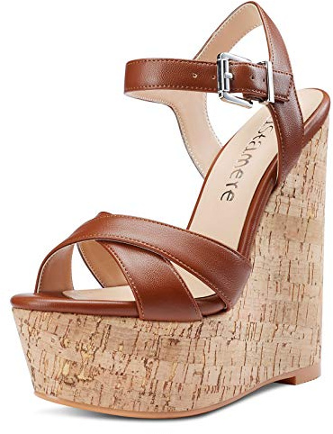 Castamere Scarpe col Tacco Donna Moda Sandali con Zeppa Plateau Wedge High Heels Marrone Pu Scarpe EU 38