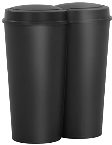 vidaXL Duo Mülleimer mit Deckel Druckknopfmechanismus Abfalleimer Abfallbehälter Müllbehälter Mülltrenner Papierkorb Abfallsammler Schwarz 50L