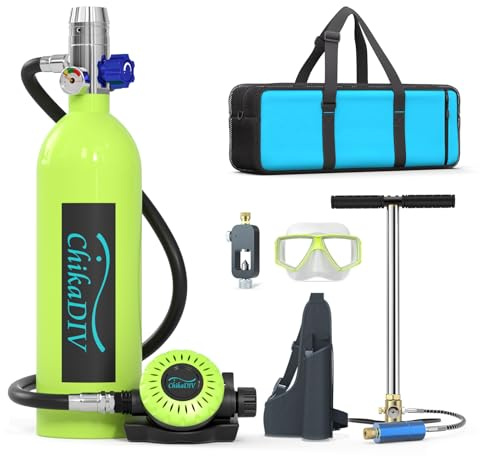 CHIKADIV Mini Tauchflasche Sauerstoffflasche 1L Tauchflasche Tauchen Sauerstofftank Taucher Set Tragbare Tauchausrüstung C5 Grün