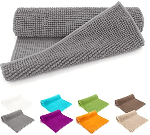 heimtexland ® Badvorleger Chenille Super Flauschig Saugstark Badteppich Badematte Ökotex Typ771 Grau 60 x 90 cm