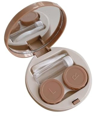 Duehut HLLMX 2 PCS Contact Lens Case Travel Case Holder Storage Box Portable Contact Lens Container Soak Kit for Travel&Home (White,Khaki)