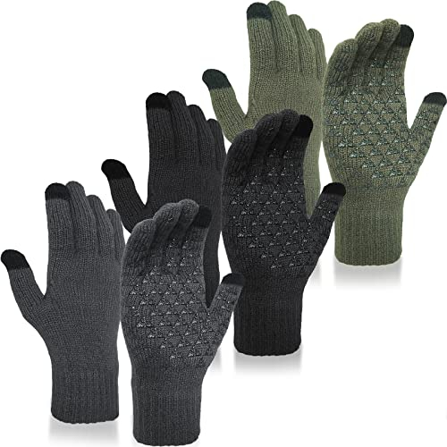 Migliore Wear 3 Paar Winterhandschuhe Herren Damen, Touchscreen Handschuhe, Anti-Rutsch Thermohandschuhe Stretch Strickhandschuhe für Radfahren Fahren Camping Wandern Angeln