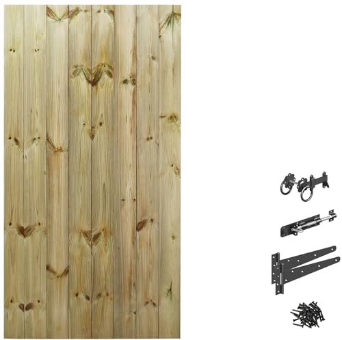 Flat Top upto H: 6ft x W: 90cm Tongue & Groove Bespoke Garden Gate Custom Made Wooden Semi-Braced Treated Light + Ring Hinge Pack Rear/Side/Pathway Access [UPTO] Height: 1800mm x Width 900mm