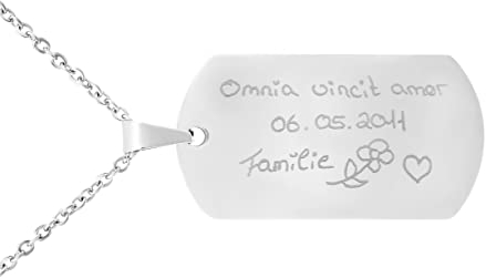 Hanessa Personalisierte Kette mit Gravur Edelstahl 45-60 cm mit Anhänger Dog Tag und eigener Zeichnung - Personalisierte Halskette Männer und Frauen - Personalisierter Schmuck Damen Herren