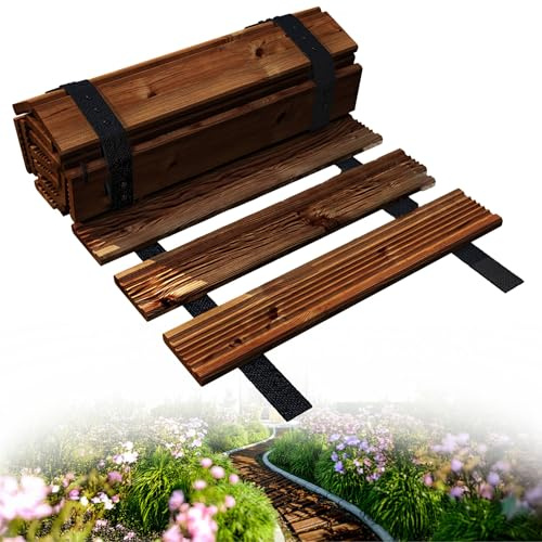 Floranica Chemin de Jardin Bois 30 x 600 cm Brun, déroulable, mélèze rainuré, Surface antidérapante, Lattes Bois pour allée