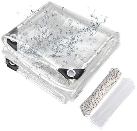 Transparente Plane mit ösen 420g/m² 3x6m, Abdeckplane Zeltplane Wasserdicht mit Seil und Kabelbinder, PVC Material Wetterfeste Plane zum Regenschutz für Pflanzen Gewächshaus Gartenmöbel
