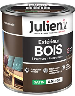 Julien Peinture Bois Microporeux Extérieur Satin - Portes, fenêtres, portails, mobilier de jardin - Brun Normandie 0,5 L