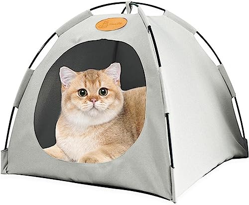 SONLED Tenda per Gatti, Cuccia per Gatti, Nido Chiuso per Cani Pieghevole, Cuccia da Esterno Traspirante con Cuscino per Gattini, Cuccioli o Piccoli Animali Domestici M Gray