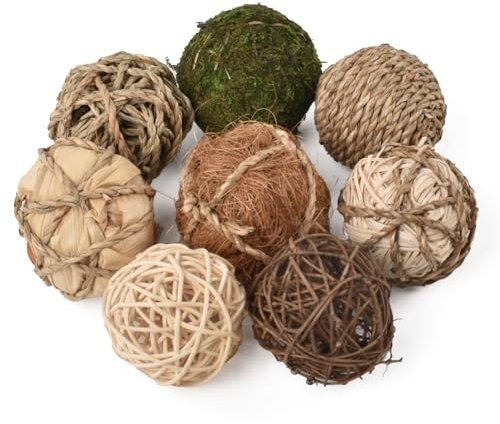 Redvigh Decorative Filler Balls for Centerpiece 8PCS, Decorative Wicker Rattan Balls Natural Tones Vase & Bowl Fillers Decorative Balls for Home Tabletop Decor Garden Wedding