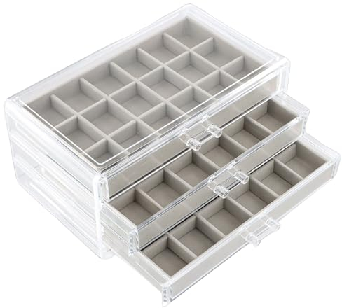 Azonelife Acryl Schmuckschatulle mit 3 Schubladen Ohrring Aufbewahrungs Schmuckkästchen für Damen, Schmuckschatulle Mädchen Ohrringe Aufbewahrung, Schmuck Organizer für Ohrringe Ringe Halsketten