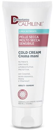 Dermovitamina Calmilene Cold Cream Crema Mani - Crema Mani Riparatrice - Con Acido Ialuronico, Ceramidi e Vitamina E per Pelle Secca e Screpolata - Formula Liporestitutiva - Assorbimento Rapido - 75ml
