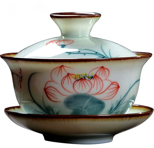 DIMEIYAN Set da tè Gaiwan, Tazza da tè Cinese, 175ML Jingdezhen Modello Loto Tazza da tè Gaiwan in Ceramica Zuppiera da tè Set da tè Cerimonia del tè