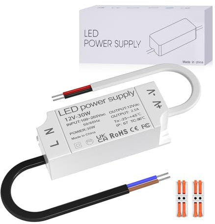 TobeBright LED Trafo 12V 30W Mini LED Tranformator, IP67 Wasserdicht LED Trafo 230V auf 12V 2.5A Netzteil AC zu DC Niedervolttrafo für Indoor/Outdoor, für GU5.3 LED Strip, CCTV Kameras