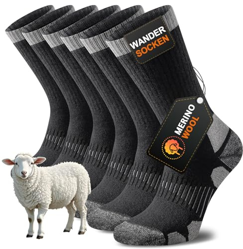 Niorasen Merino Wandersocken Herren Damen, Sommer Outdoor Socken Trekkingsocken, Merinowolle Socken, Sportsocken Laufsocken Tennissocken Arbeitssocken Atmungsaktiv Anti-Blasen & Gepolstert 3 Paar