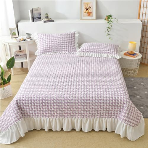BAJIN Tagesdecke 245x265cm Lila Steppdecke Patchwork Wendedesign Kariert, Bedspreads Bettdecke Doppelbett unterfüttert und Gesteppt Stepp Decke,