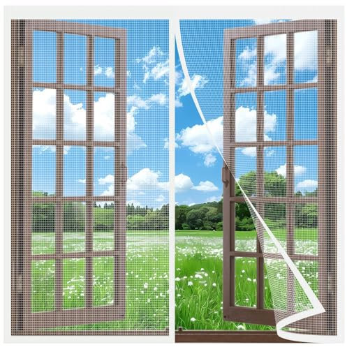 Fliegengitter Fenster Magnetisch,65x45cm net Moskitonetz Tür Insektenschutz Fliegenschutzvorhang Automatisch Verschließen Magnet für Balkontür Wohnzimmer Terrassentür,Klebemontage Weiß
