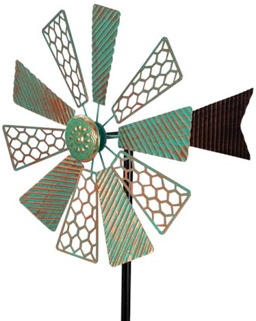Viveta Wind Spinners Outdoor,13”Kinetic Wind Spinner Metal Vintage Windmill for Outdoor Garden Patio Yard Decor,Green