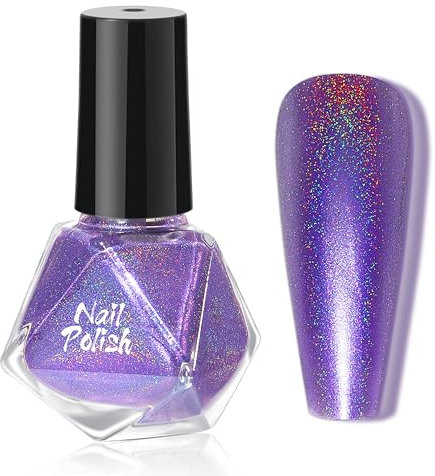 Holografischer Laser Nagellack - 8ml Schnelltrocknend Glitzernagellack Shimmer Glitter Nail Polish - Shining Nail Art Holographic Nagellack Ohne UV Lampe für Strahlendes Nageldesign (Violett)