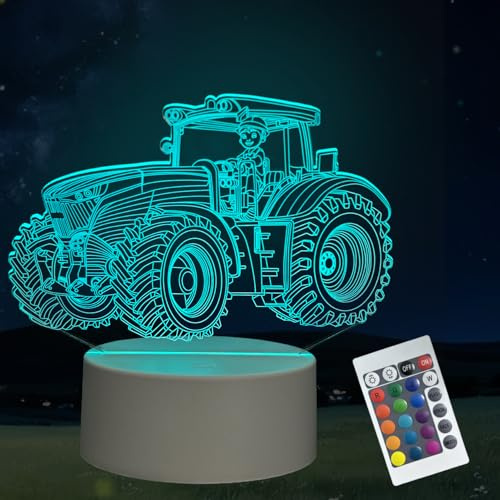 LELYFIT Nachtlicht für Traktor, mit Fernsteuerung,16 Farbwechsel Touch Switch Tisch Schreibtisch Dekoration Lampen, ein Geschenk für Familie, Freunde und Kinder (16 Farben Traktor)
