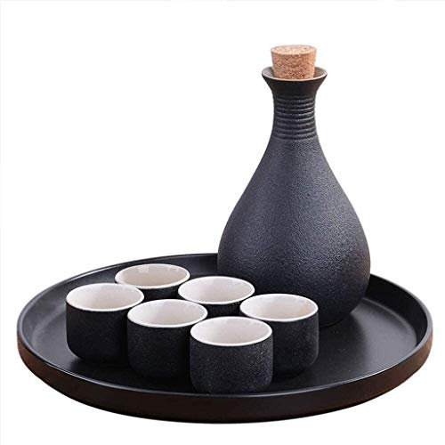 CAFIEDR Set di Ceramica Giapponese per sakè, 6 Pezzi di Antico Set di Bicchieri da Vino in Ceramica Nera Antiscivolo, Set per la casa per sakè Freddo/Caldo/sakè/Shochu/tè