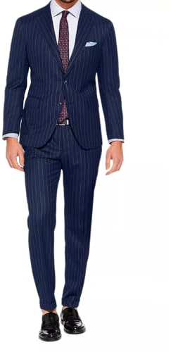 VEQUÈ Abito Elegante da Uomo Gessato Primavere Estate Completo Giacca e Pantalone Vestito a Righe Formale Due Pezzi Casual Elegante Matrimonio (IT, Numero, 52, Regular, Regular, Blu)