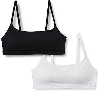 Amazon Essentials Bralette con Scollo Rotondo in Jersey di Cotone Donna, Confezione da 2, Bianco/Nero, L