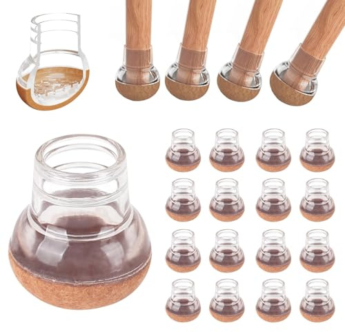 16PCS Chair Leg Floor Protectors Transparent Silicone Chair Leg Cover Caps for Hardwood Indoor Furniture Feet Protector Extra Thick Felt Pads with Reinforced Base Anti-Slip Anti-Scratch Noise-Reducing