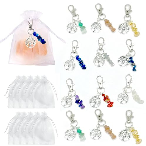 20 Pz Sacchetti Albero della Vita Portachiavi Pietra di Cristallo Naturale ,Sacchettini Bustine Confetti,Decorazione per Regalo Bomboniere Matrimonio Comunione,Battesimo,Nascita,Matrimonio,Segnaposto