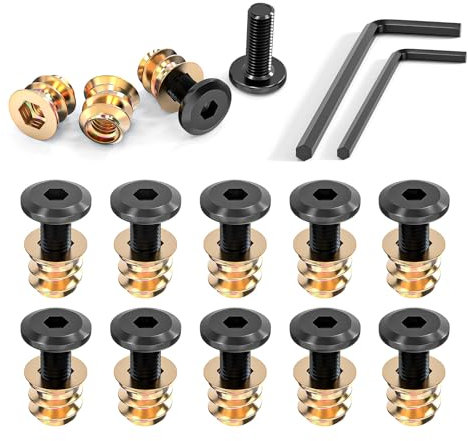 Wavanta 10Pcs M6 x 16mm Furniture Screw Nut Threaded Wood Inserts Bolt Fastener Connector Hex Socket Drive M6 x 10mm Screw-in Nuts with Wrenches