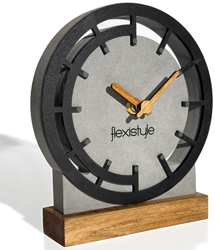 FLEXISTYLE Modern standuhr tischuhr klein aus Holz Eiche Wohnzimmer Badezimmer Uhr Holz tischuhren holzuhr Tisch Uhr tischuhr modern standuhr Clock grau schwarz (Style 5)
