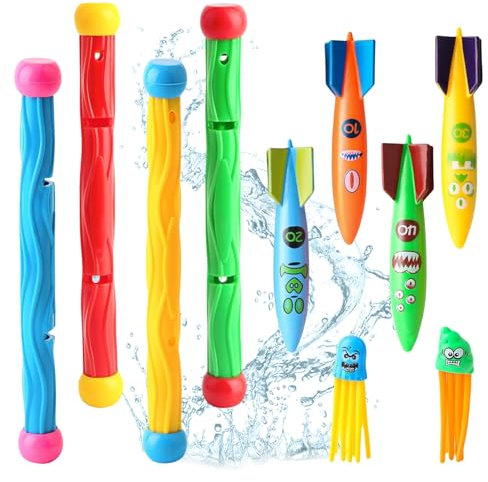 BelleVive 10 Pezzi Anelli da Immersione Giocattolo da Piscina per Adulti, Giocattolo subacqueo, Giocattolo Acquatico Polipo per Bambini Piccoli, Essenziali per L'Estate, Regali da Lancio Nuoto