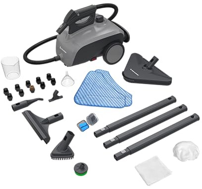 Techweise Dampfreiniger TS1 – 3,6 bar Hochdruck, 40 Min. Dauerdampf – 1,5 l Tank, 1.500 W Leistung – 24-teiliges Zubehör für Böden, Küche, Bad & mehr, steam cleaner & Desinfektionsgerät