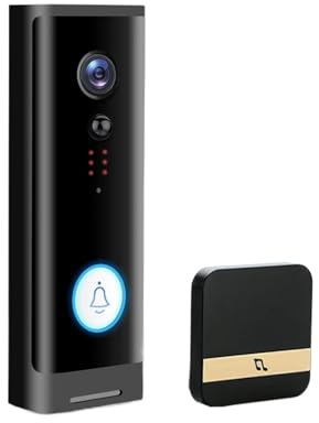 VEKELETE Videocitofono con Campanello Wi-Fi Intelligente, videocitofono con Campanello, Telecamera di Sicurezza Domestica, Visione Notturna, IP, Tuya(Option 2 Black,U/K)