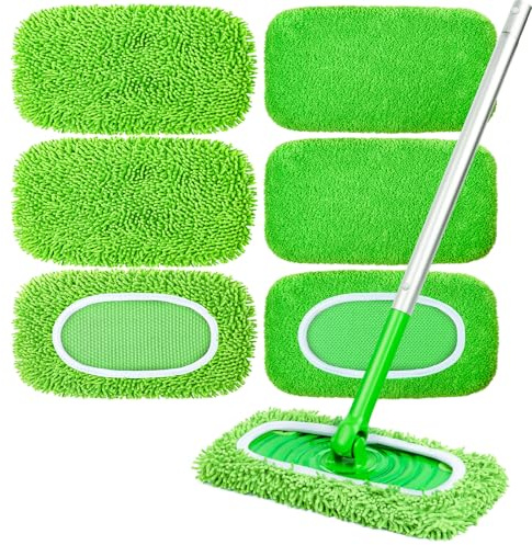 6-Pack Reusable Microfiber Mop Pads Compatible with Swiffer Sweeper