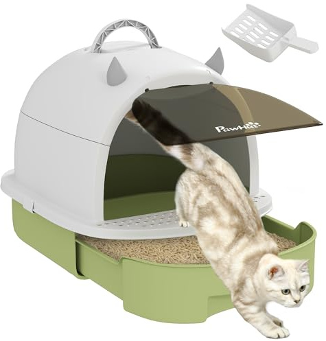 PawHut Maison de Toilette pour Chat, bac à litière fermé Chat, 2 Packs de filtres au Charbon poignée de Transport Porte translucide Nettoyage Facile Vert