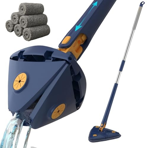 fineo EasyClean - Balai Rotatif 360° Tout-en-Un +5 Têtes Microfibres télescopique Multi-Surfaces pour Bois, carrelages et Murs, Nettoyage Facile et Rangement Pratique, avec poignée Ergonomique
