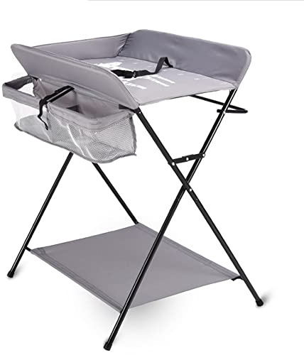 Baby Wickelkommode Faltbar - Platzsparende Wickelkommode für Kinderzimmer mit Aufbewahrungstaschen und Badematte, Grau