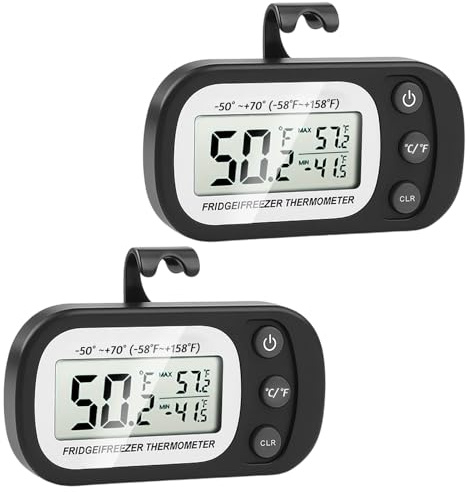 Fridge Thermometer Digital 2Pcs Uk Wireless Waterproof Temperature Sensor Hanging Hook Refrigerator Freezer Thermometer with Large LCD Display Min Max °C °F Function Monitor for Kitchen Basement