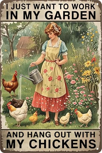 Chicken Coop Decor Garden Signs Themed Gifts For Women Metal Signs For Outside Personalized Signs For Outdoor Chicken Coop Accessories Gardening Stuff I Just Want To Work In My Garden And Hang Out With My Chickens Sign Gifts 8x12 In
