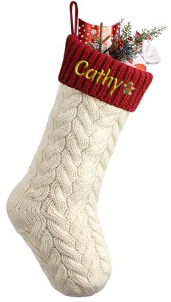 Cysincos Weihnachtsstrumpf Personalisiert 18 Groß Gestrickte Name Nikolausstiefel Nikolausstrumpf Christmas Stockings Feiertags Party Weihnachtsdeko,Elfenbein (Körper) / Rot (Mund)