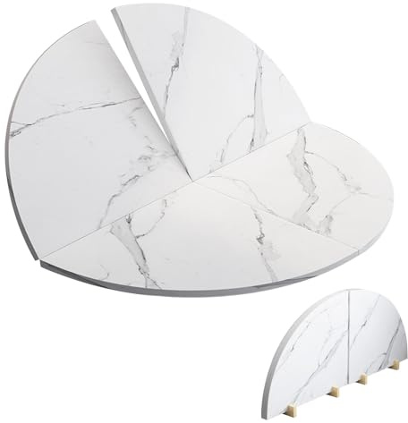 SBCWH Piano del Tavolo Rotondo Pieghevole, Prolunga per Piano del Tavolo in Legno, 4 Pieghe con Effetto Marmo, Sostituisce il Desktop Senza Gambe, per Cucina, Patio, Banchetti(100cm/39in)