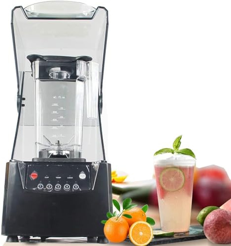 Mixeur Smoothie Maker - sur socle commercial avec enceinte acoustique, capacité de 2 L, lame 17 000 tr/min, broyeur à glace et couvercle Machine cuisson silencieuse paroi cassée pour smoothie, fruits