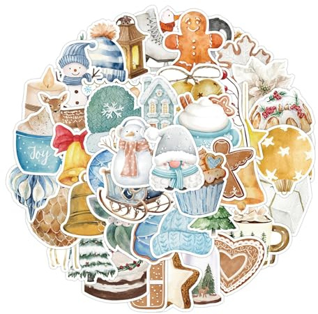 Nymora 50 Stück Rub on Sticker Weihnachten, Wasserdichte Weihnachten Aufkleber 50 Stile, Frohe Christmas Decorations für Scrapbook, Water Bottle