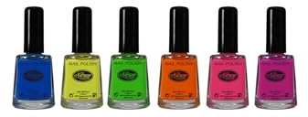 Pack Esmaltes Uñas Fluor 10ml de Nurana – 6 Colores Vivos (Azul, Amarillo, Verde, Naranja, Rosa, Lila) – Pincel Ancho de Una Pasada – Acabado Brillante