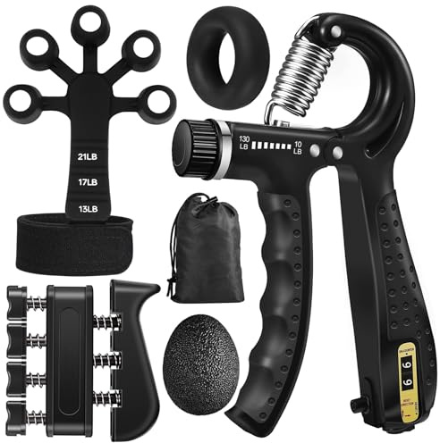 LPVVPEZ Grip Strength Trainer Kit (5 Pack), Grip and Forearm Strengthener, Finger Strengthener, Adjustable Resistance Hand Gripper, Grip Ring, Stress Relief Ball for Muscle Building, Injury Recover