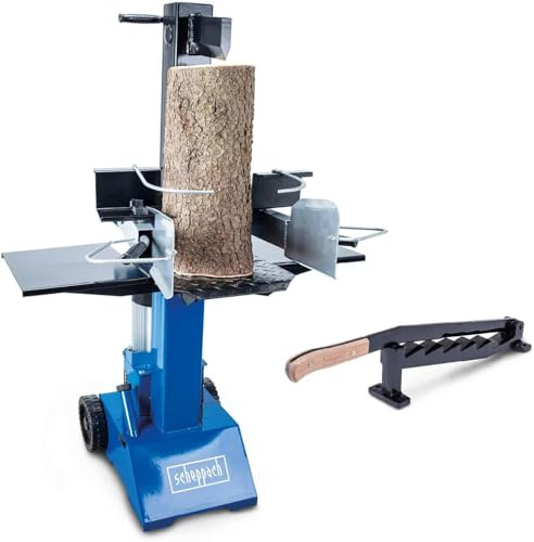 Scheppach Fendeur à bûches vertical HL810 | 3000W / 230V | Fendeur de bois hydraulique | Bâti en acier | Puissance de fendage 8T | Course de 550mm (Solo + Accessoire, HL810, avec fendeuse manuelle)